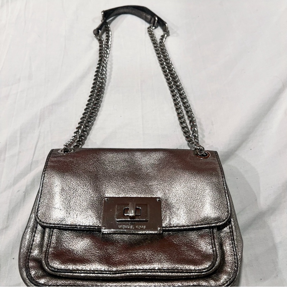 Michael Kors Sloan Small Shoulder Flap Metallic Leather Purse